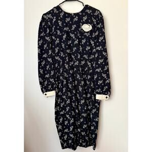 Vintage Leslie Faye Union Made Secretary Black White Floral Dress Small Medium